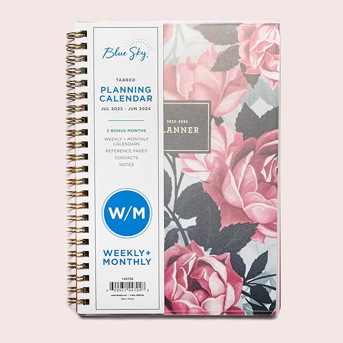 Blue Sky July 2023- June 2024 Academic Year Weekly and Monthly Planner, 5" x 8", Frosted Flexible Cover, Wirebound, Roosevelt Pink (144704)