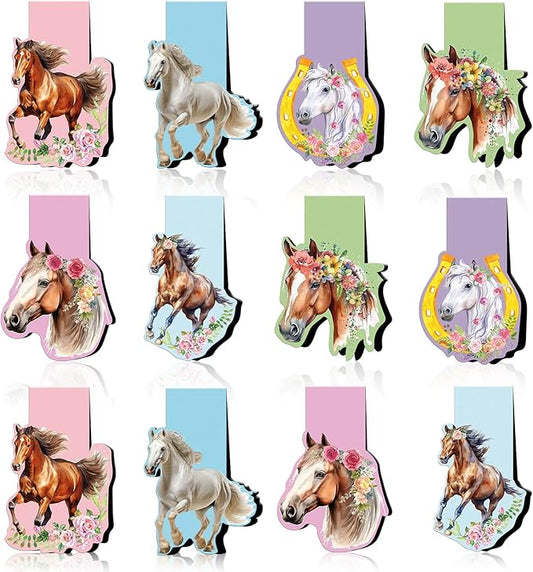 Horse Magnetic Bookmark Gifts - 12 Pcs Funny Animal Magnetic Bookmarks Flower Horse Book Mark Magnets Page Marker Clip Gift for Book Lovers Students Teacher School Reading Book Marks