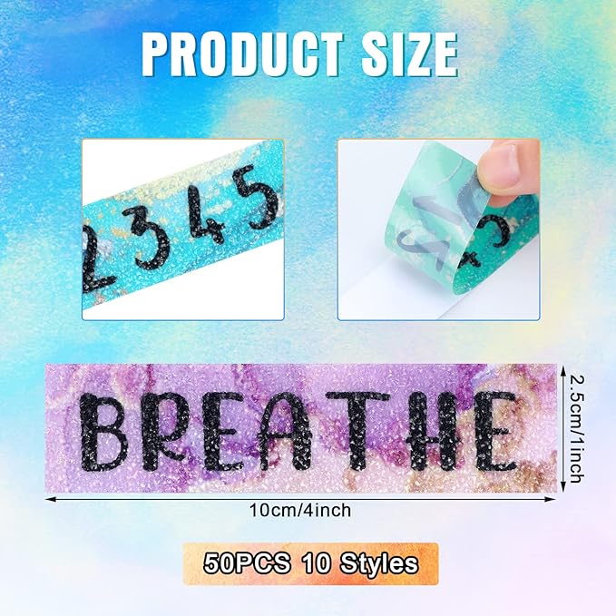 Laumoi 50 Pcs Anxiety Sensory Stickers Textured Calming Strips Tactile Rough Sensory Calm Stickers Adhesive Textured Tape Fidget Pack Anti Stress Strips for Adults(Marble Style)