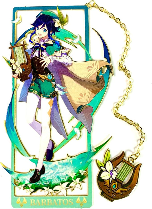 Genshin Impact Venti Brass Bookmarks with 3D Display Box for Women Men Sisters Friends - Ideal Birthday Gifts for Book Lovers - Zllada