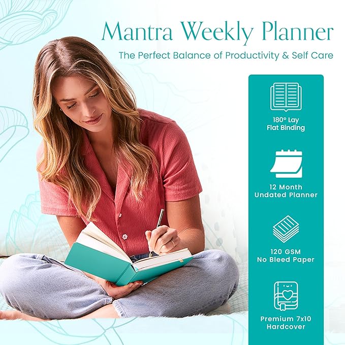 2025 Planner, Daily Journal & Gratitude Journal All-In-One with To Do List, Self Care Prompts & Habit Tracker - 7 x 10 - Teal