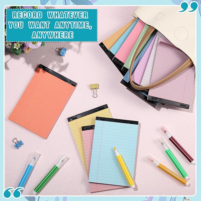 Lincia 24 Pcs 4" x 6" Legal Pad Writing Notepads Small Legal Pad College Ruled 30 Sheets Multiple Color Lined Note for Work 80 Gsm Paper for Grocery List Shopping List (Bright Color)