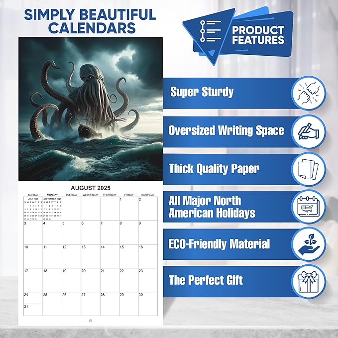 2025 Cryptids Monthly Wall Calendar - Illustrations of Bigfoot, Loch Ness Monster and Other Cryptids | 12" x 24" | Thick Sturdy Paper | Cryptozoology Calendar 2024-2025