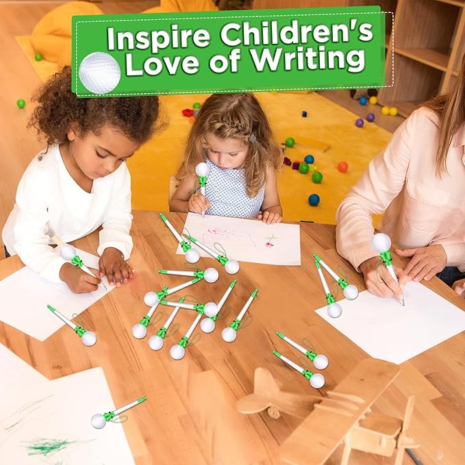 Lincia 24 Pcs Sport Funny Pen Hoop Ballpoint Novelty Bulk Plastic Sports Soccer Basketball Baseball Football Tennis Golf Themed Pen for Birthday Party School Award Party Favor Supplies(Golf)