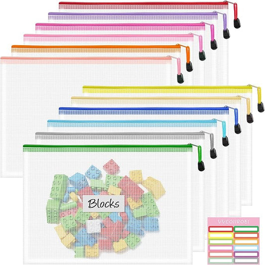 12pcs Zipper Pouch, A4 Zip Bags, 12 Colors Organization Pouches, File Bags, Clear Pouch, Plastic Zipper Bags, Reusable Zipper Pouches, Storage Bags for Toys, Paper, School Office Supplies