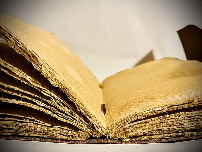 Vintage Leather Journal - 200 Pages Deckle Edge Rustic Paper - Unlined Pages Book of Shadows, Grimoire, Junk Notebook, Fantasy Medieval Gifts, Sketchbook, Antique Scrapbook (Dark Brown, 7"x5")