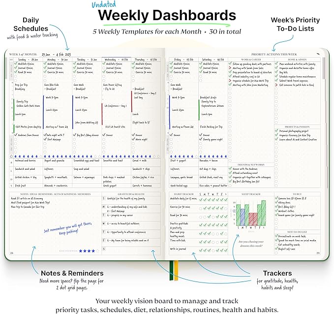 Roterunner Softcover Purpose Planner Notebook B5 7.5 x 9.8 Undated Daily Planner 2024-2025 Daily Weekly and Monthly Productivity Planner Life Planner ADHD Planner for Adults Self Care Journal