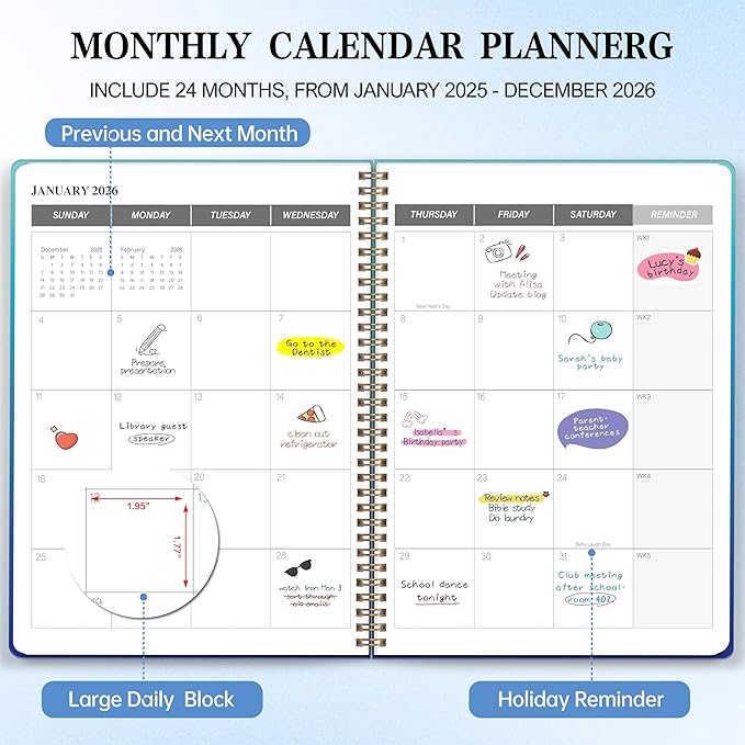 Monthly Planner 2025-2026, 2025 Calendar 24 Months Planner, JAN 2025 - DEC 2026, 8.5"x11", Personal Organizer with Monthly Goals, To-Do List, Habit Tracker, 24 Months for School Office Home Planning