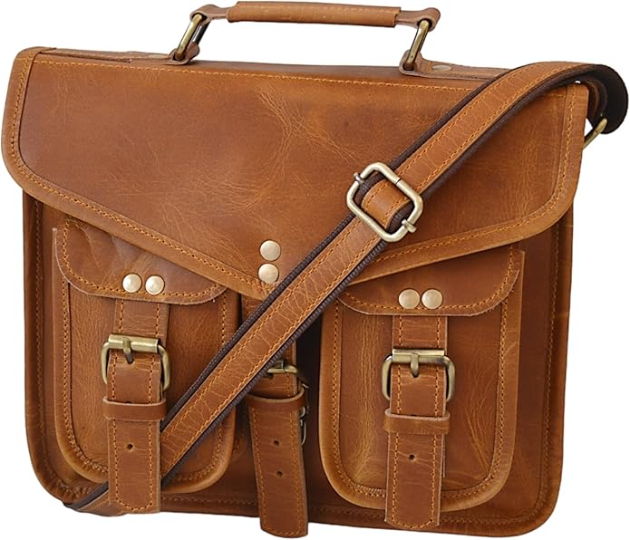 Leather Messenger Bag for Men 11 inch Vintage Satchel Crossbody Shoulder office Brown Handmade Bag