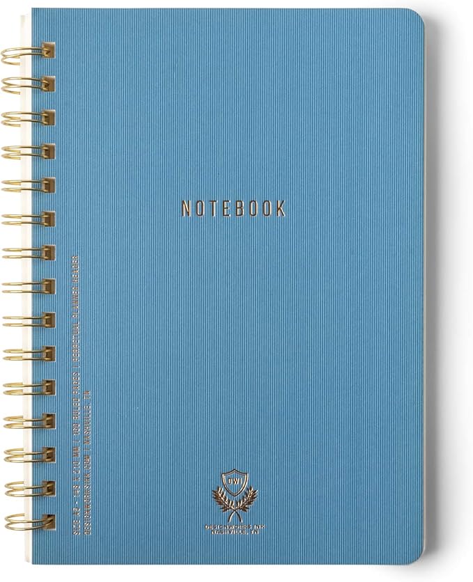 DesignWorks Ink 6" x 8.25" Classic Blue Textured Paper Twin Wire Spiral Notebook Journal with 160 Lined Pages for Work, Writing, Journaling