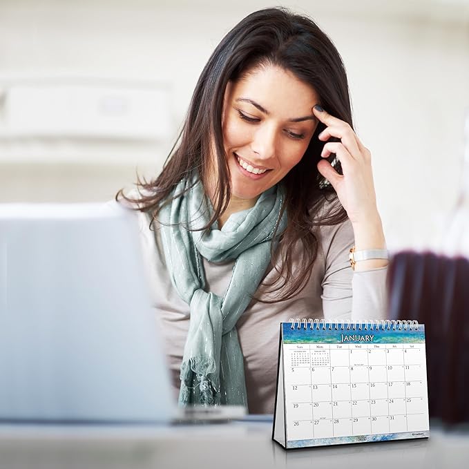 CRANBURY Small Desk Calendar 2025, 8x6" (Artwork), Standing Desktop Calendar with Gorgeous Monthly Designs, Perfect Size Stand Up Calendar, Stickers