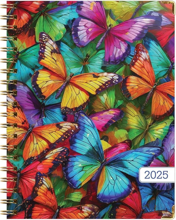 HARDCOVER 2025 Planner, 8.5"x11": 14 Months (November 2024 - December 2025), Daily Weekly Monthly Planner, Yearly Agenda, Bookmark, Pocket Folder and Sticky Note Set (Colorful Butterflies)