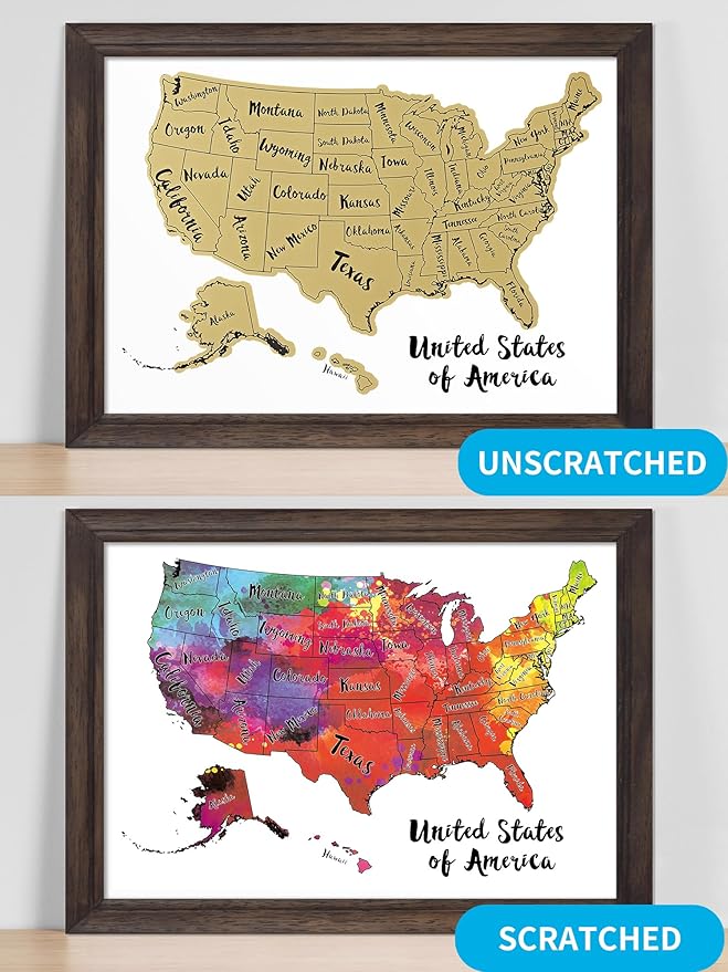JARLINK Scratch Off USA Map Poster, 12x17 inches United States Map with Unique Accessories Set, Personalized Travel Poster, Gift for Travelers