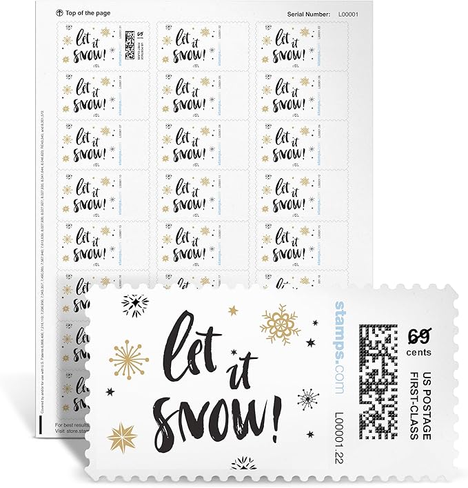 Sparkle Snow NetStamps 120-Pack (5 Sheets) Printable Postage Labels (Stamps.com Subscription Required) - Print Approved Postage - Inkjet & Laser Printers - Business, Personal, Home