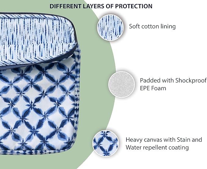 Maison d'Hermine Laptop Bag upto 13.5 inch Stain and water repellent Cotton canvas - shibori