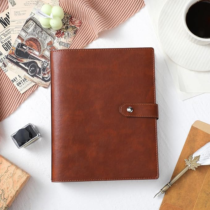 2025 Leather Planner A5 Leather 6 Ring Binder Planner Leather Binder Journal with Binder Pockets for Men and Women