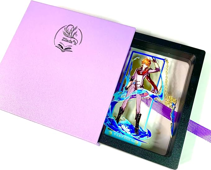 Genshin Impact Tartaglia Brass Bookmarks with 3D Display Box for Women Men Sisters Friends - Ideal Birthday Gifts for Book Lovers - Zllada