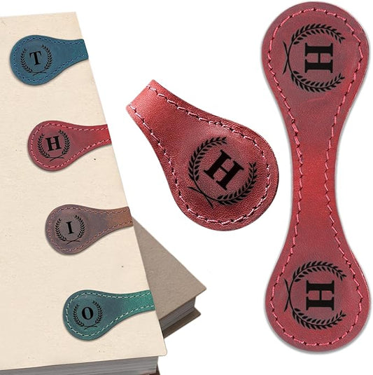 Personalized Magnetic Leather Bookmark - Genuine Leather Custom Bookmark with Initials, Handmade Magnetic Clips for Book Lovers, Readers, Kids, and Women - Premium Magnet Bookmark Charm