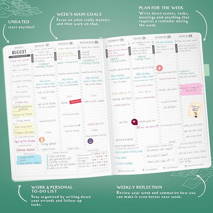 Legend Planner PRO Hourly Schedule - Weekly & Daily Organizer with Time Slots. Appointment Book Journal for Work & Personal, A4 (Aquamarine)