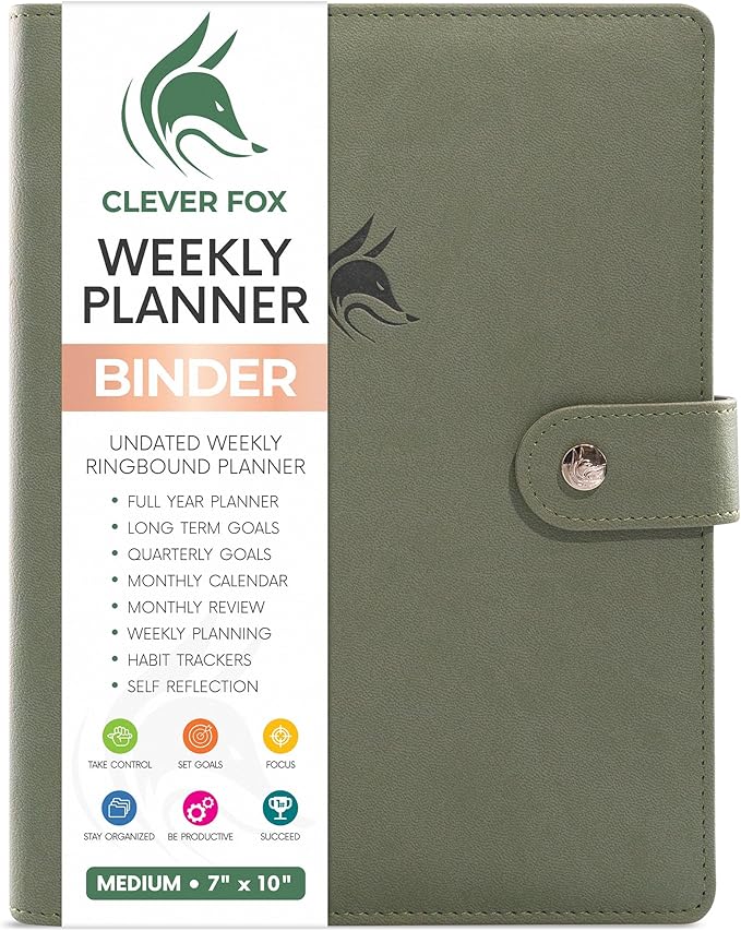 Clever Fox Weekly Planner Binder – Goal Setting Planner for Time Management & Weekly Tasks – Work & Life Organizer with to Do List & Habit Tracker – Undated, 7″ x 9″ Hardcover (Cypress)