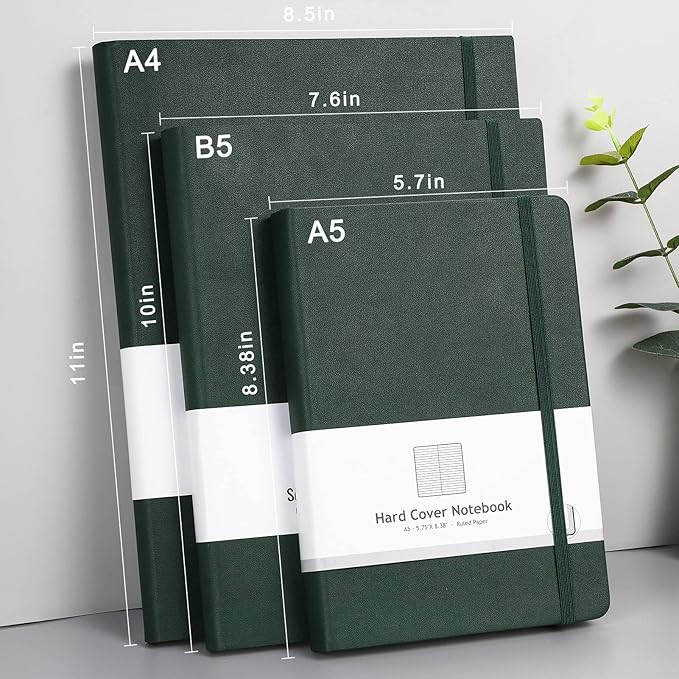 AHGXG Notebook College Ruled - 320 Numbered Pages Large B5 Thick Journal Lined Notebook for Work, 100gsm Thick Paper, Leather Softcover, for Women Men Work School, 7.6'' X 10''-Green