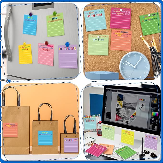 Yinder 24 Pcs Team Sticky Notes Team Appreciation Gifts Bulk Employee Coworker Inspirational Sticky Notes Pad Appreciation Gifts for Teacher Nurse Office Supplies 3 x 3''(Dark Color,Appreciation)