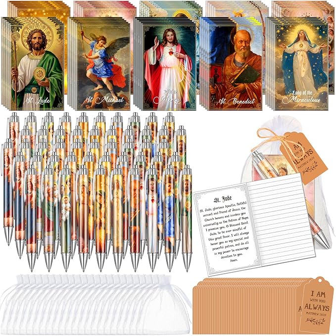 200 Pcs Bible Verse Sets Church Christian Gift Include 50 Scripture Notebooks 50 Bible Bamboo Pens 50 Thanks Tags 50 Organza Bags for Women Man Christian Party Gifts(Vivid Color,Jesus)