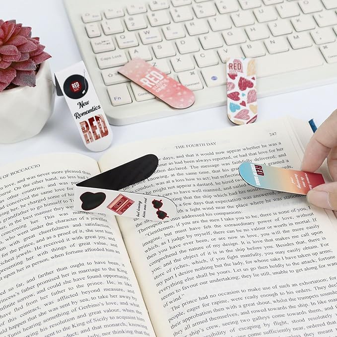 10Pcs Magnetic Bookmarks T-S Bookmarks Page Markers for Fans Readers, Women, Men, Book Lovers, Students Teachers, Funny Office Supplies Stationery Gifts Used in Office, School, Home (Red)