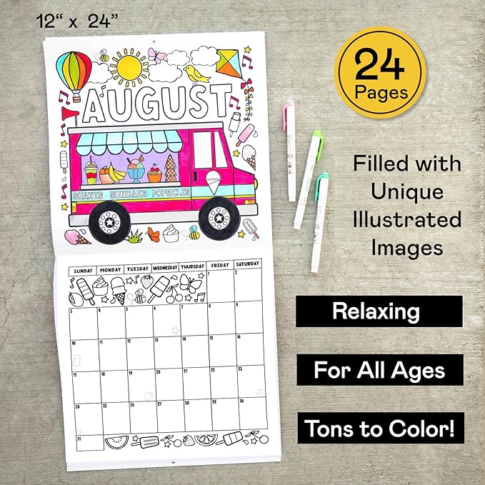 Tiny Expressions - Kids Coloring Calendar 2025-12 Month Color Your Own Wall Calendar for Children, Boys & Girls with Fun Planning Boxes for Daily, Weekly, and Monthly Tasks