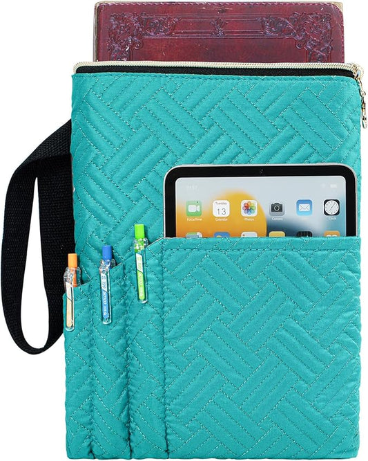 Book Sleeve with Zipper, 11"X9" Padded Book Protector, Washable Quilted Book Covers for Paperbacks, Book Pouch with Pockets for Book Lover Gifts