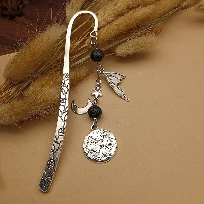 Retro Metal Bookmark for Bookish Gifts Wing Mask Bow and Arrow Charms Book Mark for Book Lover Gifts for Women Men (Night-Blue)