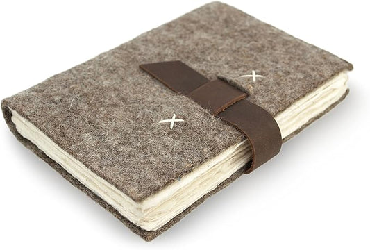 Kathmandu Valley Co. Nepali Traveler Vintage Journal with Handmade Wool Felt and Lokta Paper, 5x8 inch Office Notebook Planner, Made in the Himalayas of Nepal, Nature's Wool