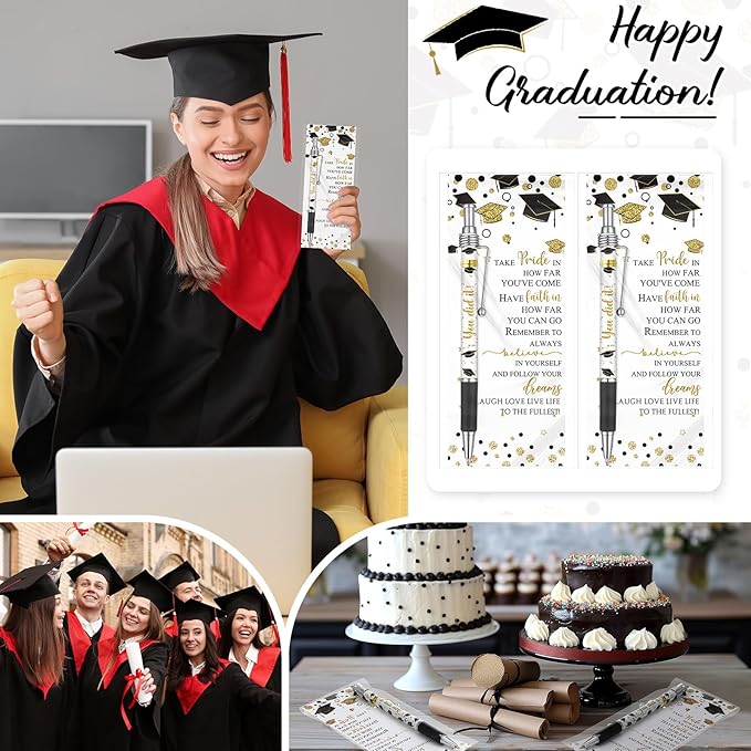 50 Pcs Graduation Ballpoint Pens Class of 2025 Pens Bulk Graduation Favors Pens and Bookmark Graduation Gift for Student School Grad Party Favor Senior High School Supplies
