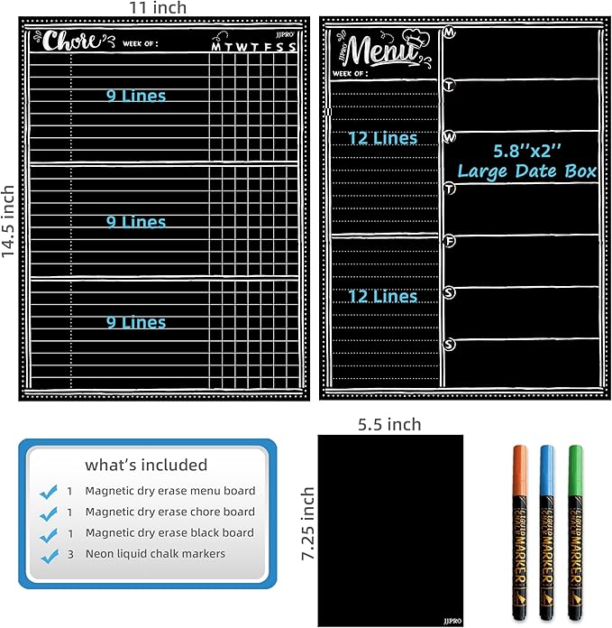 JJPRO Magnetic Dry Erase Menu and Chore Chart Blackboard for Fridge-Weekly Meal Planner Chalkboard,Behavior Chart Chalkboard for Multiple Kids with Notepad Blackboard