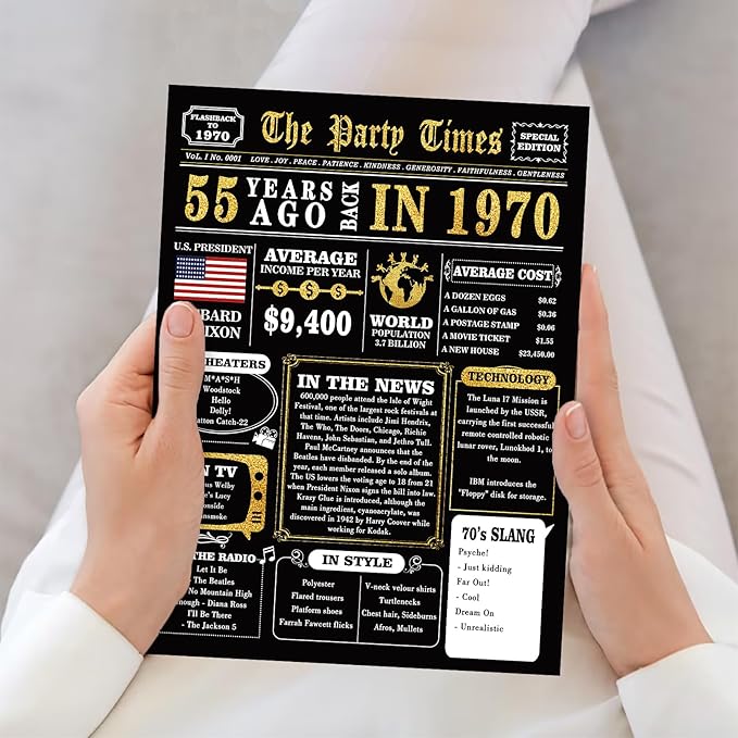 Jumbo 55th Birthday Card, Happy 55th Birthday Gifts for Women Men, Funny 55 Year Old Birthday Card Gifts for Husband Wife Dad Mom, Black Gold 55 Birthday Party Decorations