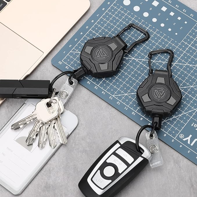 4 Pack Retractable Keychain Heavy Duty, Badge Reels Retractable, Tactical ID Badge Holder with Upgraded Zinc Alloy Carabiner, 31.5'' Coated Steel Cord, Bearing 8.0 oz
