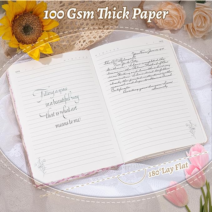 Lined Journal Notebook for Women 320 Pages Thick Floral Diary A5 Aesthetic Hardcover Journaling Notebooks for Writing with Gift Box, 5.7 x 8.3 In, Yellow