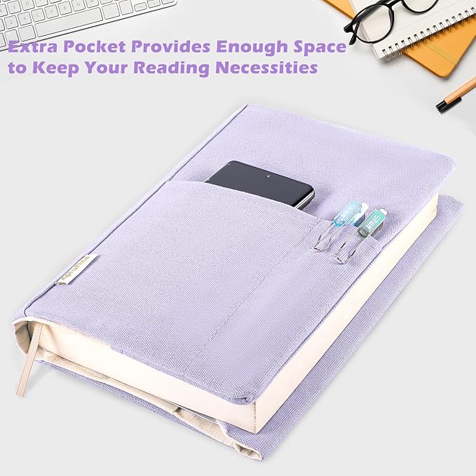 Canvas Book Covers, Washable Book Protector, Book Cover for Paperback Novels, Adjustable Book Cover for Hardcover with Pockets for Pen, Soft Cover Books, Book Lovers Gifts
