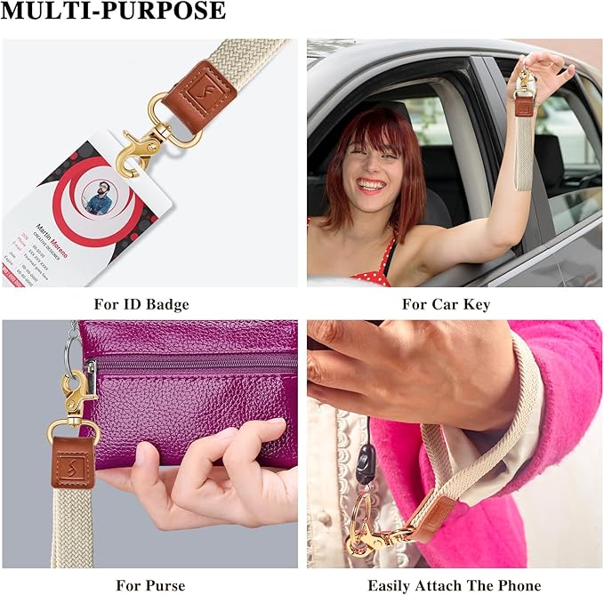 Fishent Braided Wristlet Keychain, Cute Wrist Lanyards for Keys, 2 Pack Upgraded Stretchy Key Chain Holder for Women Men, Wrist Keychain for Car Keys Phone Camera Wallet ID Badges Card (Black White)