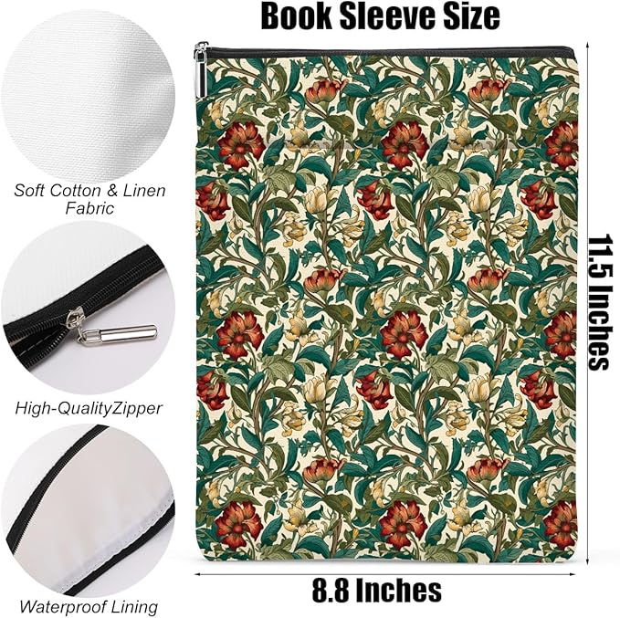 Botanical Book Sleeve, Classic Flower Book Covers for Paperbacks, Floral Book Pouch Book Protector, Book Lovers Gifts for Women Girls Friend, Book Accessories Book Club Gifts Christmas Birthday Gifts