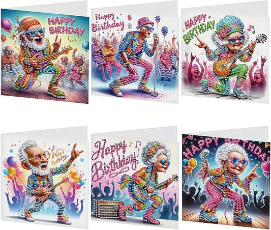 6 Pieces Diamond Art Painted Greeting Cards, Trendy Music Elderly 5D DIY Special Shape Diamond Card Creative Gifts, Christmas Thanksgiving Greeting Cards Congratulation