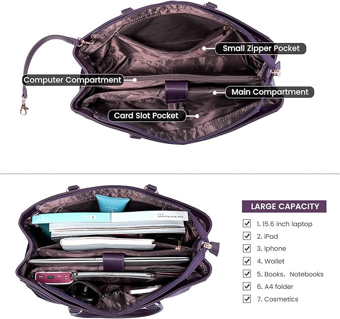 LOVEVOOK Laptop Bag for Women 15.6 Inch Tote Bags Waterproof Leather Briefcase Computer Women Business Office Work Bag,Mulberries Purple