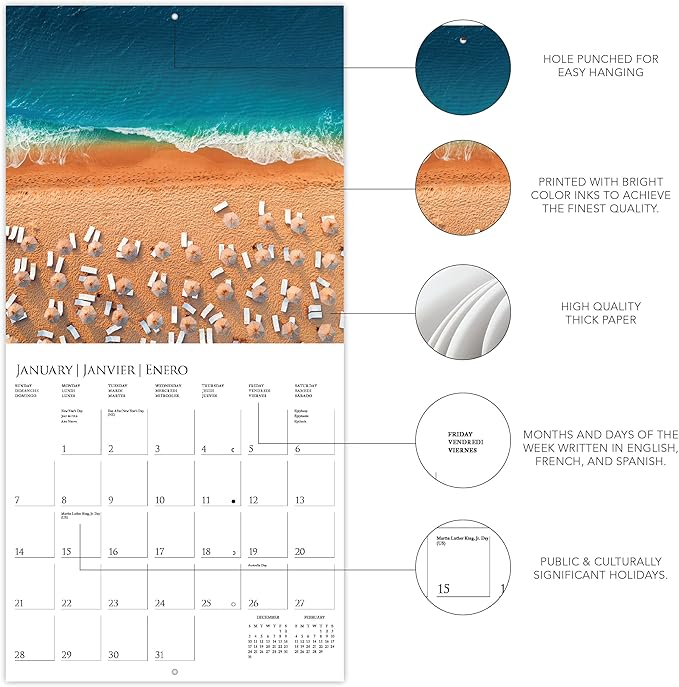 Graphique 2024 Life From Above Wall Calendar | 12” x 12” | Thick Paper | Home & Office Organizer | Large Monthly Grid | 3 Languages & Marked Holidays | 4 Month Preview Page for 2025