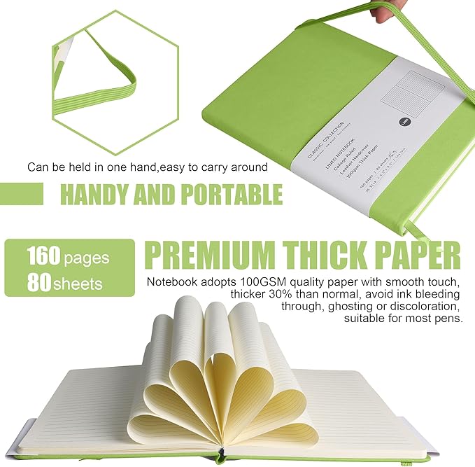 Lined Journal Notebook, (Grass Green), 160 Pages, Medium 5.7 inches x 8 inches - 100 gsm Thick Paper, Hardcover