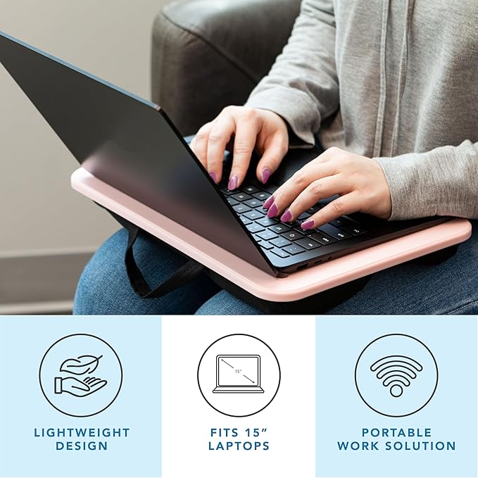 LAPGEAR Compact Lap Desk - Rose Quartz - Fits up to 15 Inch Laptops - Style No. 43104