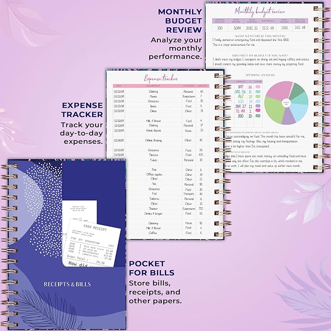 PLANBERRY Budget Planner & Monthly Bill Organizer with Pockets Premium – Home Finance & Bill Payment Organizer – Budgeting Book with Income & Expense Tracker - 7x8.5″ Hardcover (Wild Purple)
