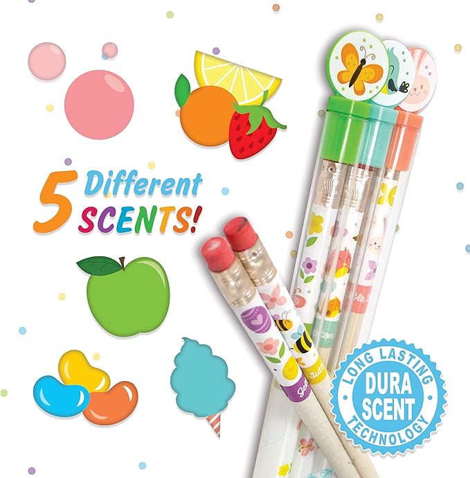Spring Smencils (2 Pack) - HB #2 Patented Gourmet Scented Pencils, 5 Count, Gifts for Kids, School Supplies, Classroom Rewards, Easter day