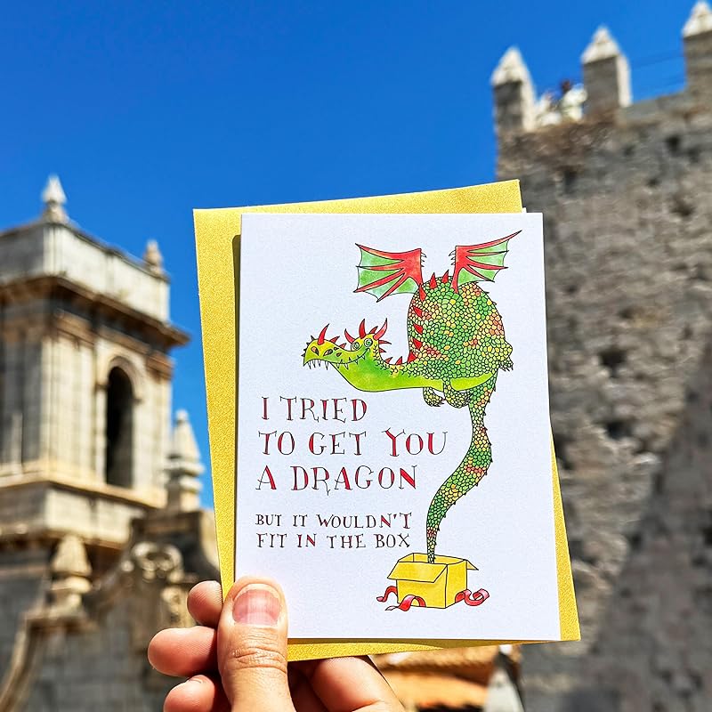 I Tried to Get You a Dragon Handmade Greeting Card, Fairy Tale Birthday, Funny Unique Dragon Magical Bday Gift for Boy, Girl, Fantasy Lover