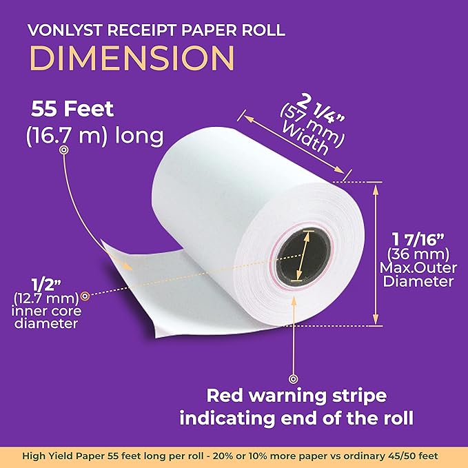Thermal Paper Roll 2 1/4 x 55 for Verifone Vx520 Ingenico ICT220 ICT250 FD400 (40 rolls)