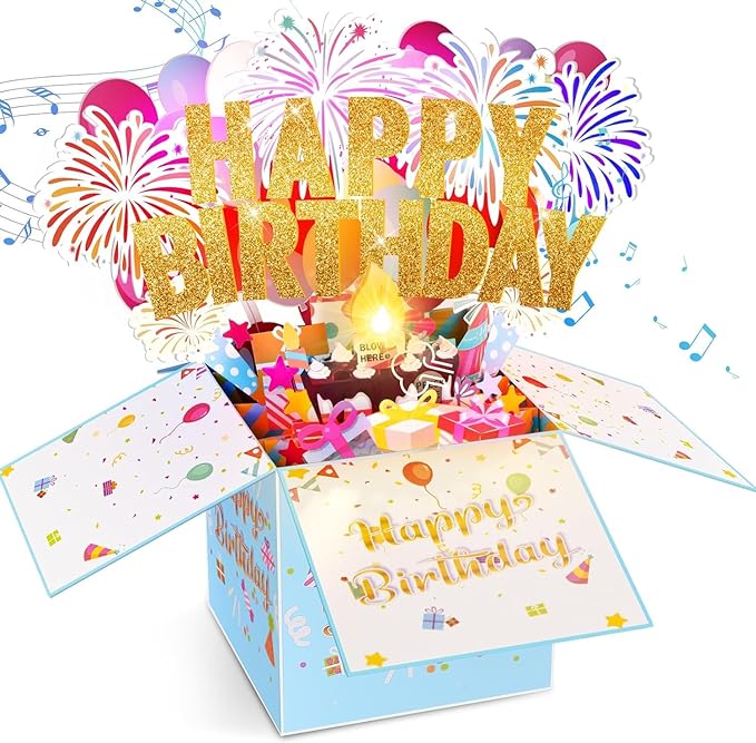 Large Pop Up Birthday Cards with Blowable Lights and Music,Funny Happy Birthday Cards 3D Greeting Cards Special Birthday Gifts for Kids Teens Women Men Son Daughter